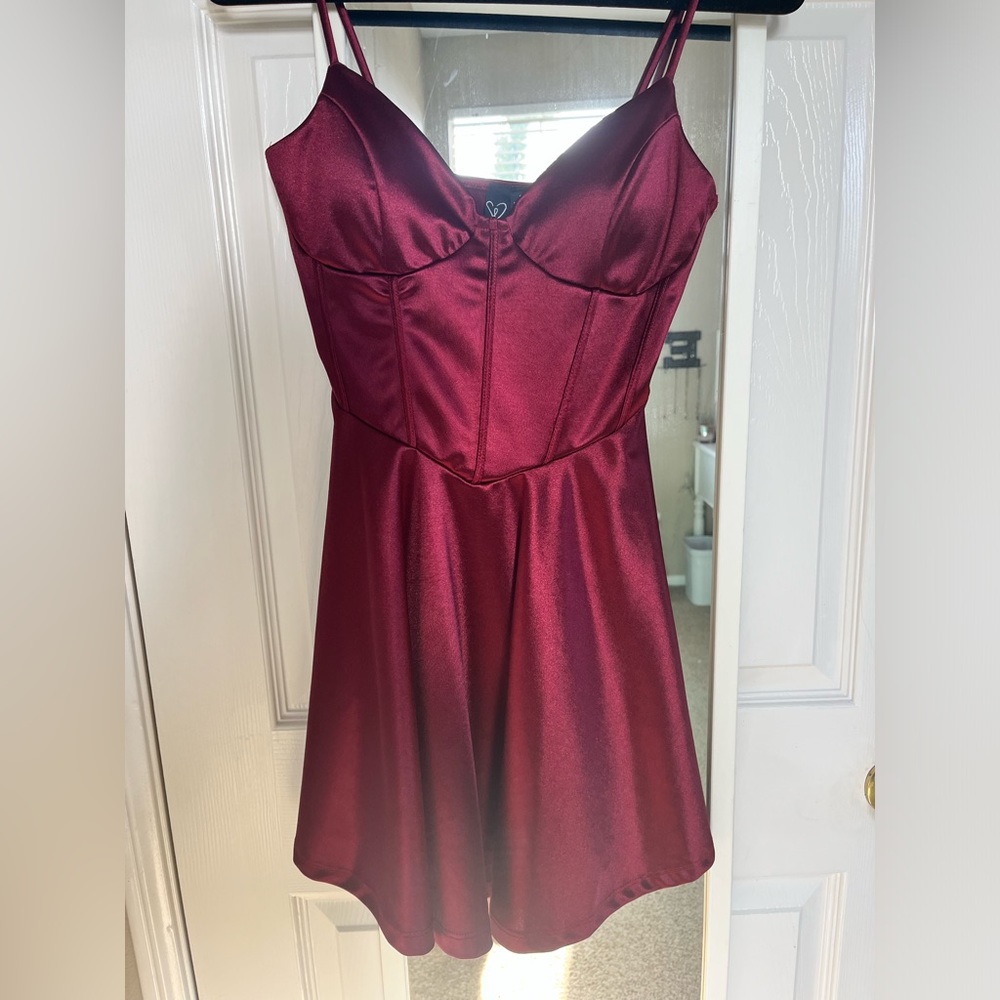 Windsor Maroon/Red Satin Corset Mini Dress